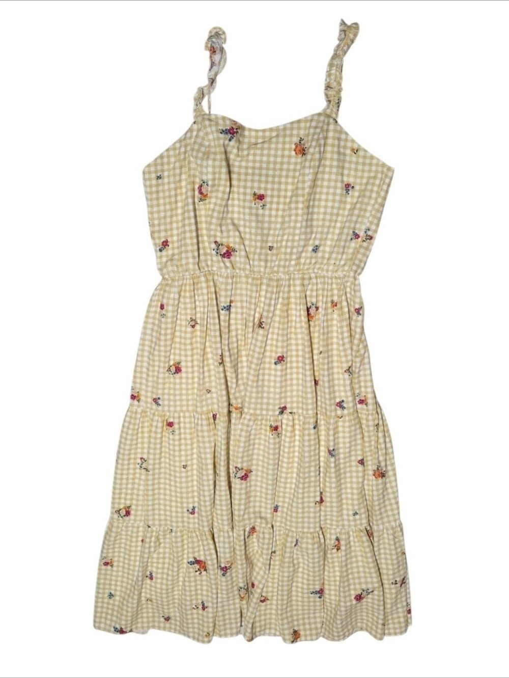 City Chic Dress Miranda Yellow Gingham Floral Tiered Dress M (18) New! - Picture 2 of 8